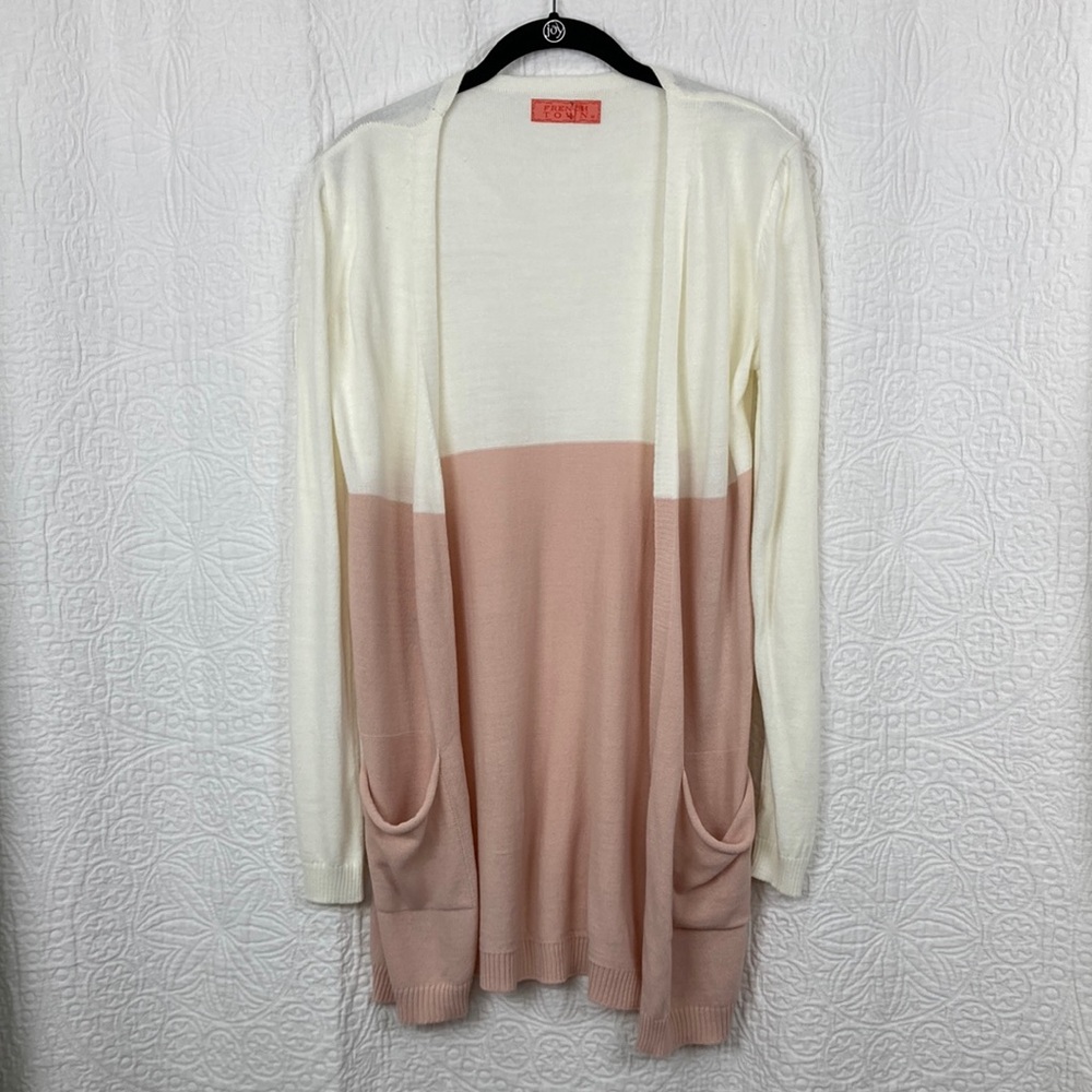 French Town Women’s Color Block Dusty Peach/Cream Open Cardigan sz Medium